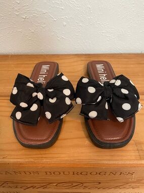 Black Polka Dot Bow Slide Sandals
